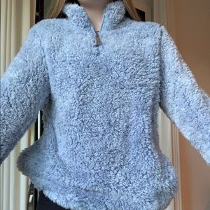 Baby blue fuzzy quarter zip